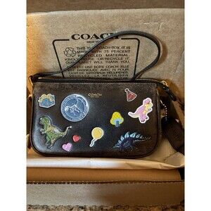 Coach Rexy 10th Birthday Plaza Bag 18 Loved Leather Sticker Print Wristlet NWT